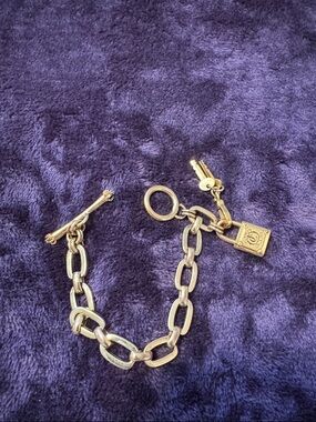 Juicy couture Gold-Tone Link Toggle Bracelet with Padlock Charm
